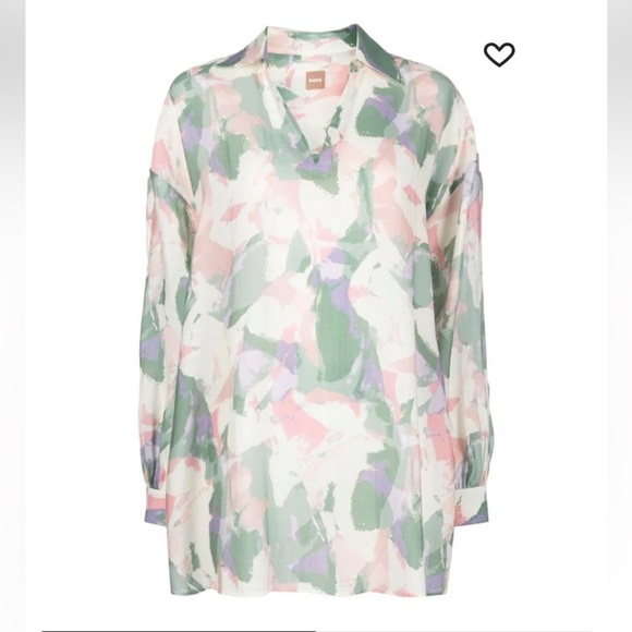 BOSS Hugo Boss Top Abstract Pastel Print Barry Shirt V Neck Blouse Oversized - Picture 3 of 12